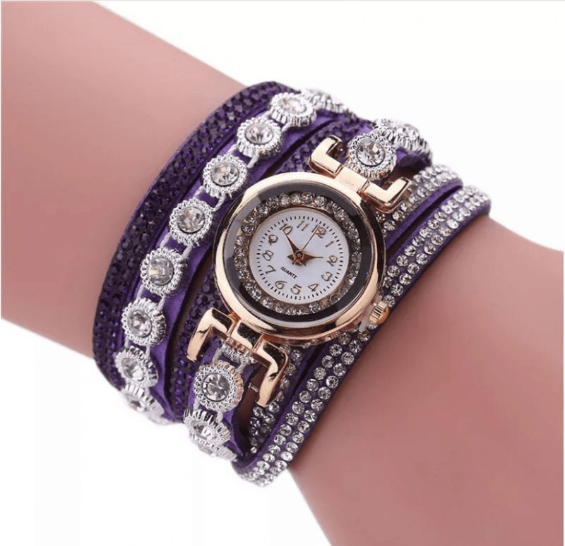 CCq Mode Luksus Rhinestone Pu Læder Band Kvinder Quartz Armbånd Ur