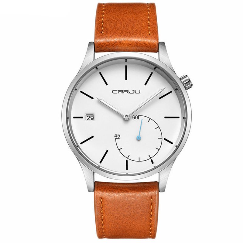 Crrju 2129 Calendar Calendar I Casual Stil Til Mænd Armbåndsur Læderrem Working-Dials Quartz Ure