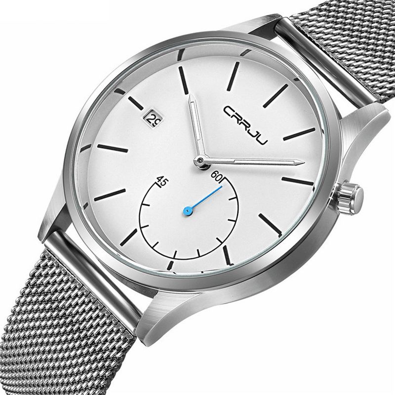 Crrju 2129 Casual Calendar Læderrem Working-Dials Herrearmbåndsur Quartz ur