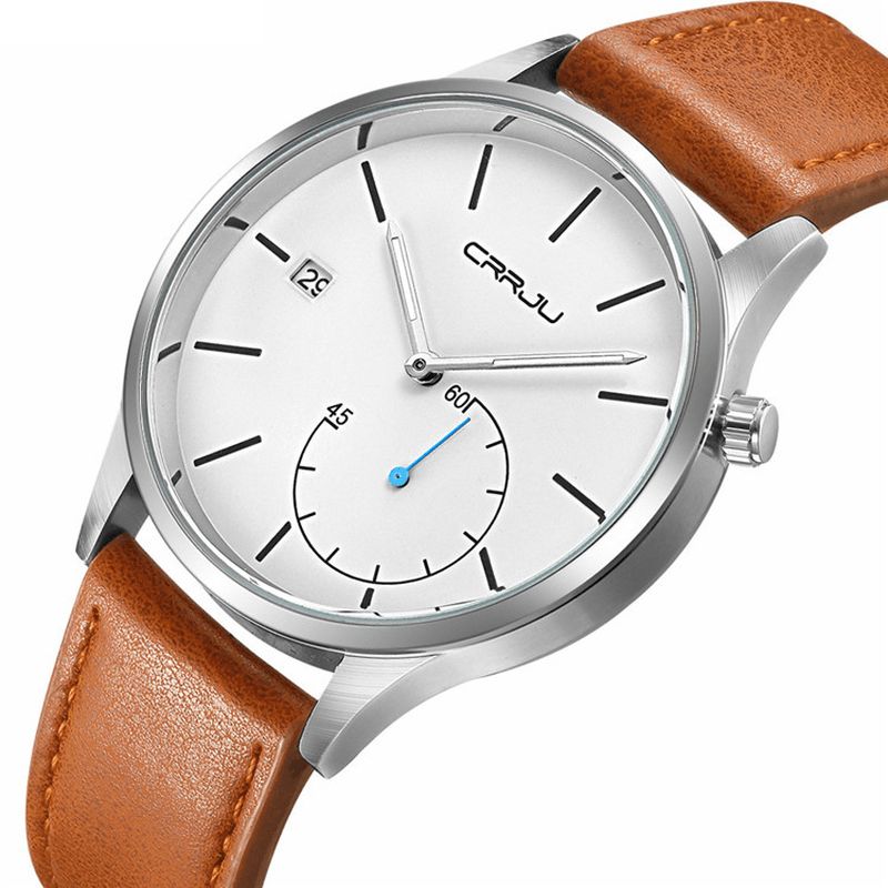 Crrju 2129 Casual Calendar Læderrem Working-Dials Herrearmbåndsur Quartz ur