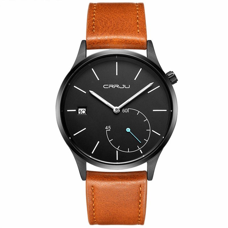 Crrju 2129 Casual Calendar Læderrem Working-Dials Herrearmbåndsur Quartz ur