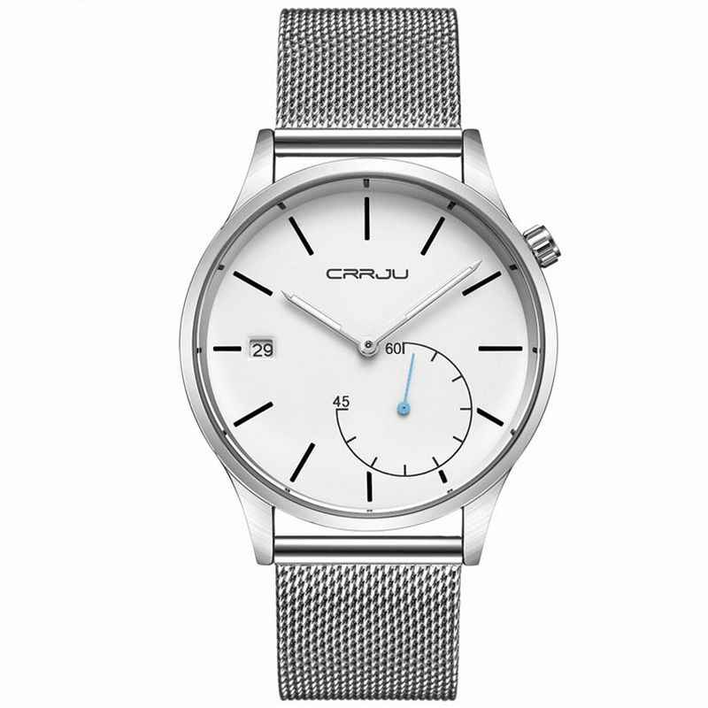 Crrju 2129 Casual Calendar Læderrem Working-Dials Herrearmbåndsur Quartz ur