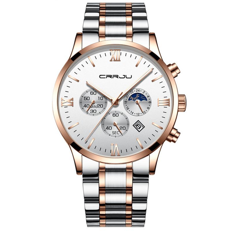 Crrju 2159 Creative Sun Moon Mænd Business Style Chrono 316L Rustfrit Stålrem Quartz ur