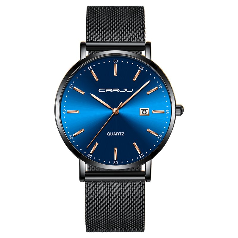 Crrju 2161 Business Style Dato Display Luksus Blue Dial Fuld Stålrem Herre Quartz ur