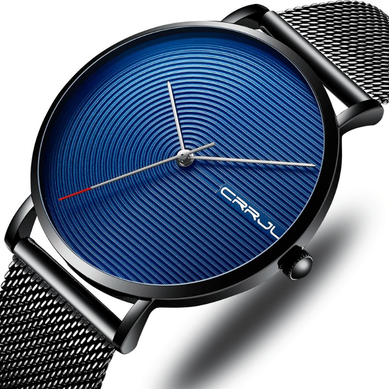 Crrju 2164 Fuld Stålrem Modelegering Case Simple Blue Dial Herreur Quartz ur