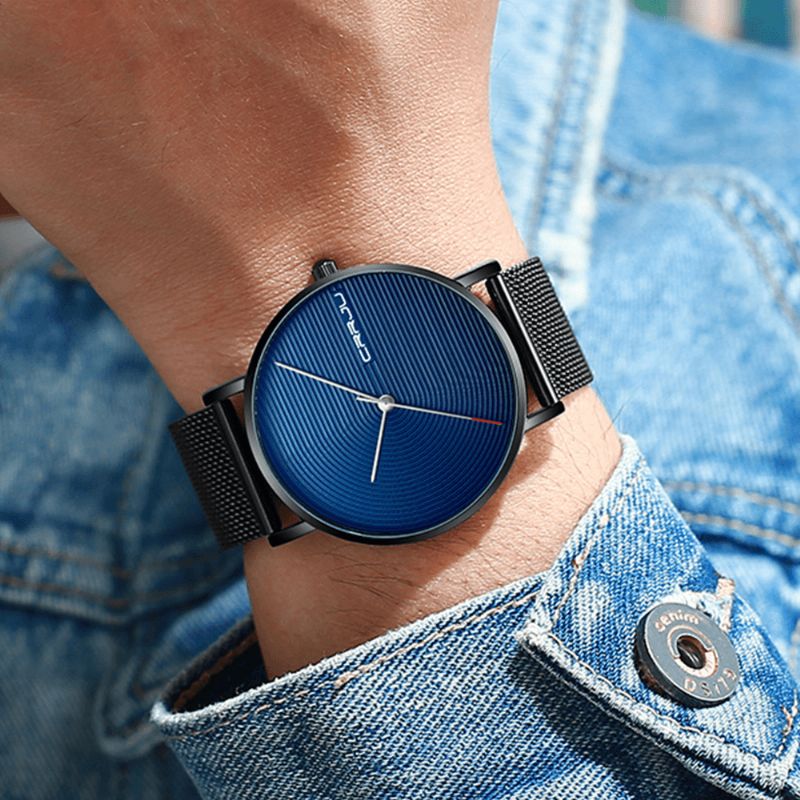 Crrju 2164 Fuld Stålrem Modelegering Case Simple Blue Dial Herreur Quartz ur