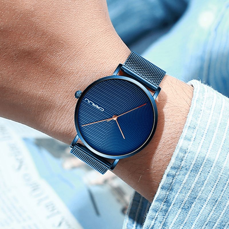 Crrju 2164 Fuld Stålrem Modelegering Case Simple Blue Dial Herreur Quartz ur