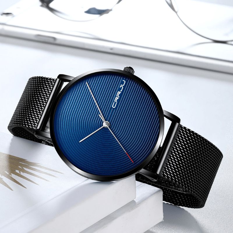 Crrju 2164 Fuld Stålrem Modelegering Case Simple Blue Dial Herreur Quartz ur