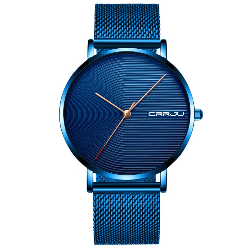 Crrju 2164 Fuld Stålrem Modelegering Case Simple Blue Dial Herreur Quartz ur