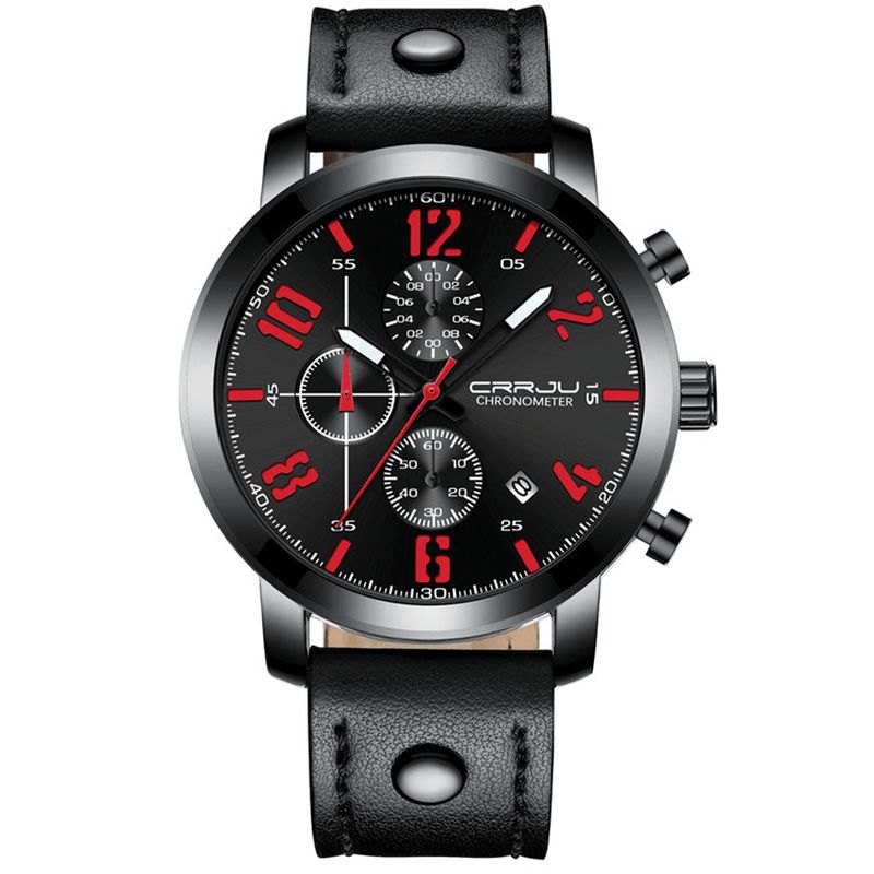 Crrju 2215 Chronograph Casual Style Mænd Armbåndsur Lysende Display Quartz ur