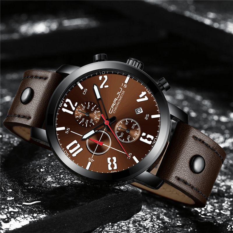 Crrju 2215 Chronograph Casual Style Mænd Armbåndsur Lysende Display Quartz ur