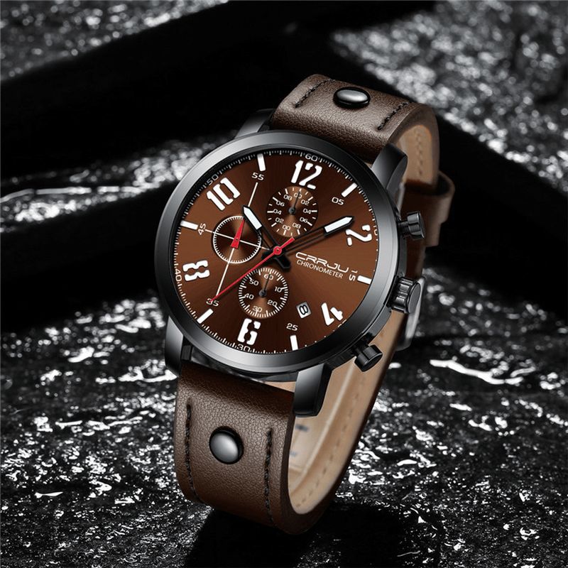 Crrju 2215 Chronograph Casual Style Mænd Armbåndsur Lysende Display Quartz ur