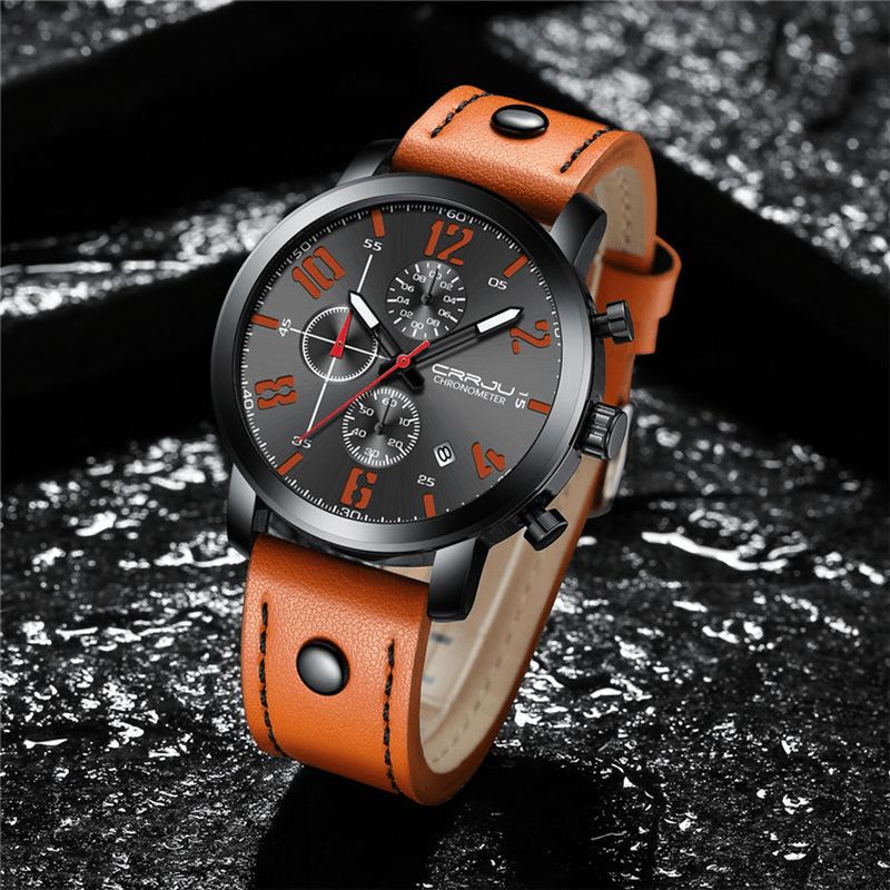 Crrju 2215 Chronograph Casual Style Mænd Armbåndsur Lysende Display Quartz ur