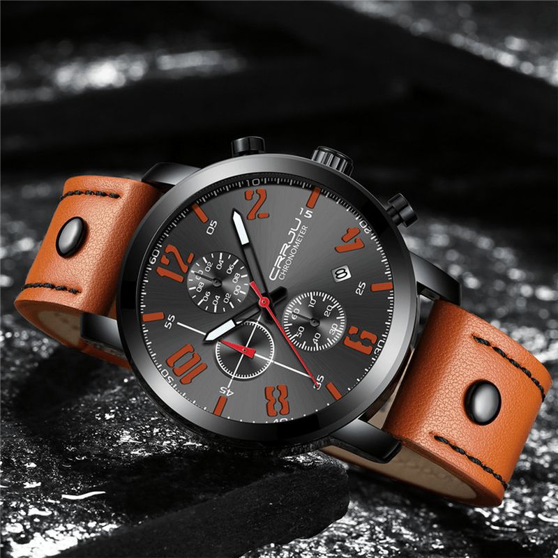 Crrju 2215 Chronograph Casual Style Mænd Armbåndsur Lysende Display Quartz ur