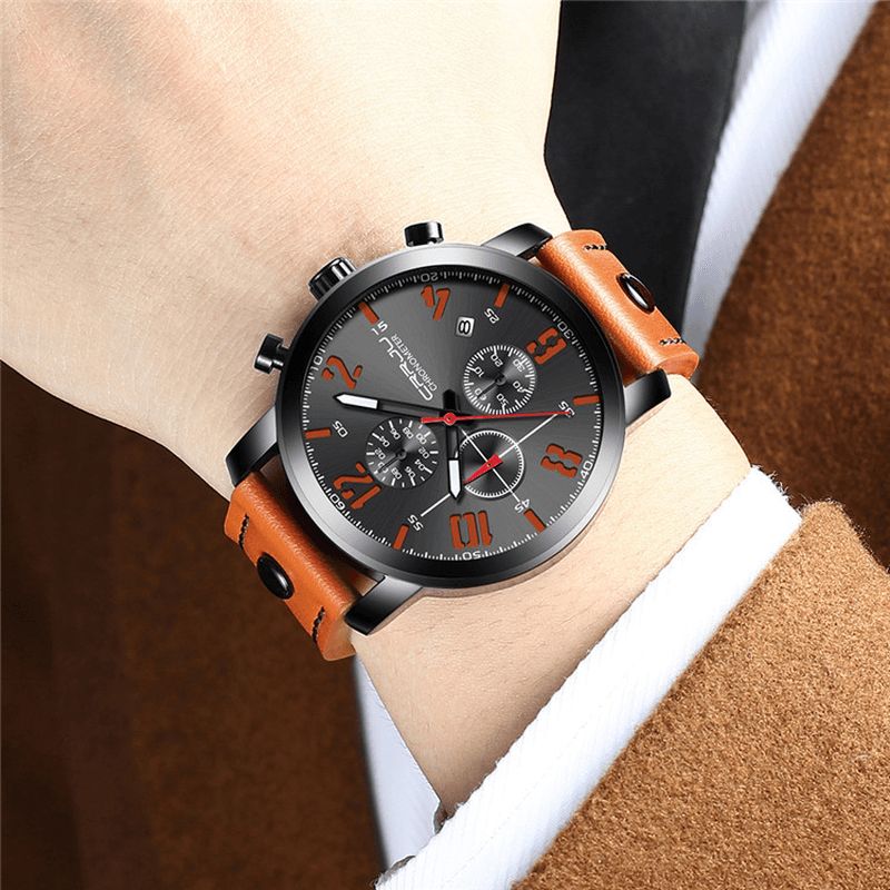 Crrju 2215 Chronograph Casual Style Mænd Armbåndsur Lysende Display Quartz ur