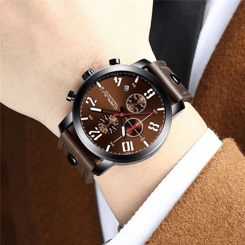 Crrju 2215 Chronograph Casual Style Mænd Armbåndsur Lysende Display Quartz ur