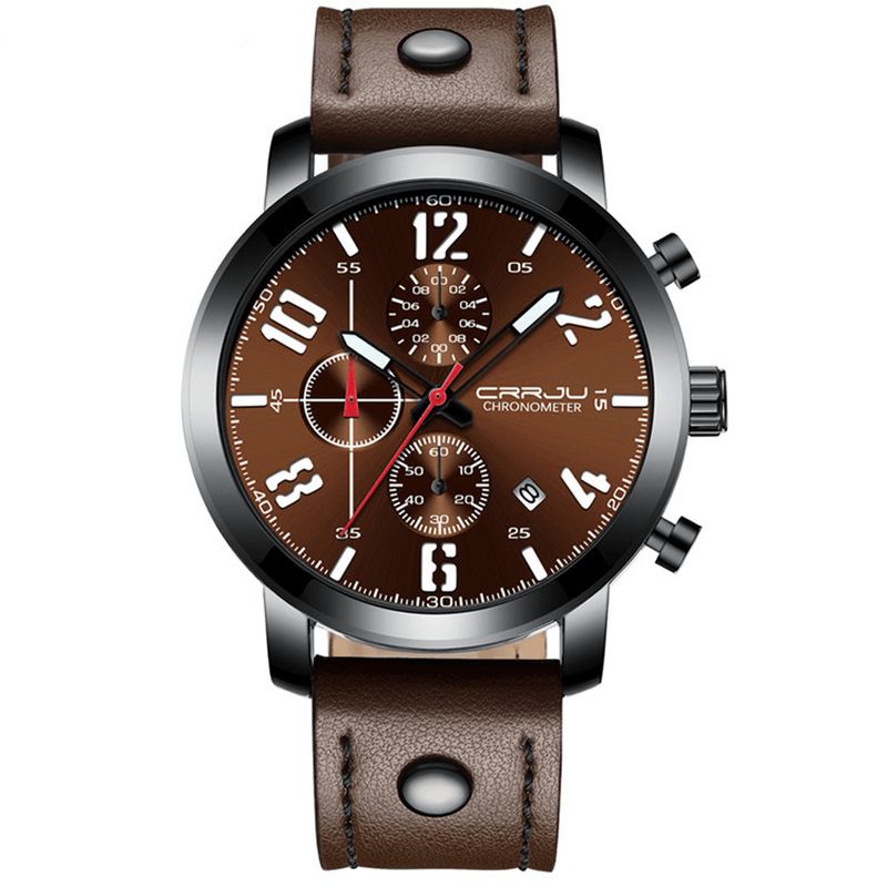 Crrju 2215 Chronograph Casual Style Mænd Armbåndsur Lysende Display Quartz ur