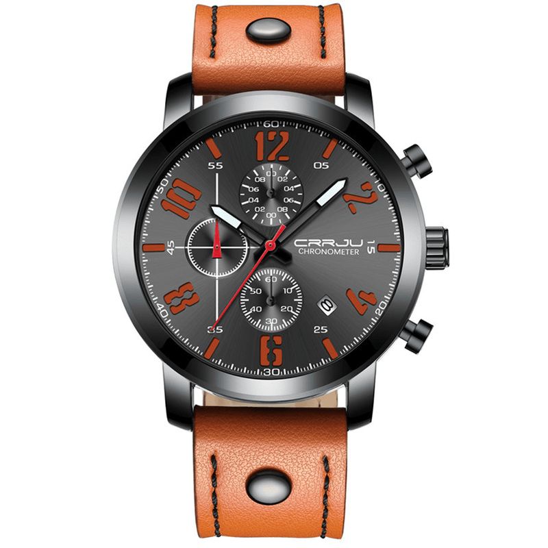 Crrju 2215 Chronograph Casual Style Mænd Armbåndsur Lysende Display Quartz ur