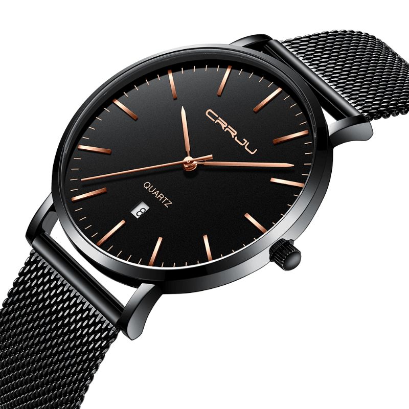 Crrju 2270 Mænd Simple Dial Business Style Mode Fuld Stålrem Quartz ur