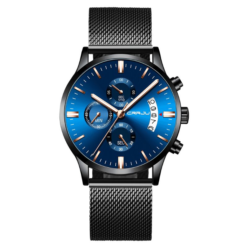 Crrju 2273 Mænd Mode Blue Dial Full Mesh Stålrem Sportur Vandtæt Quartz ur