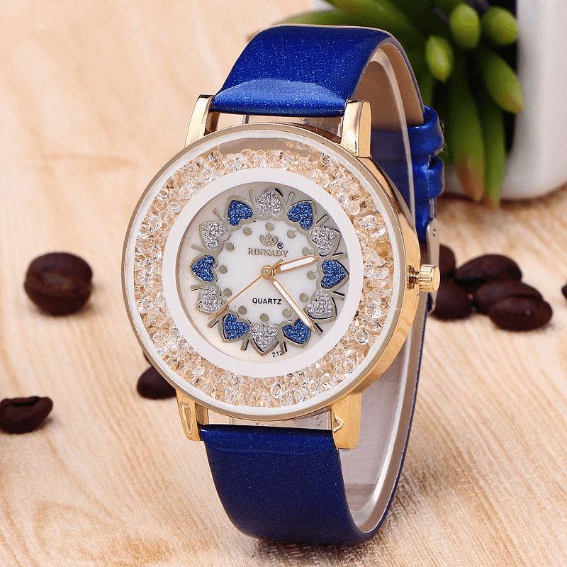 Crystal Shining Dress Dame Watch Rose Gold Case Læderrem Quartz Ure