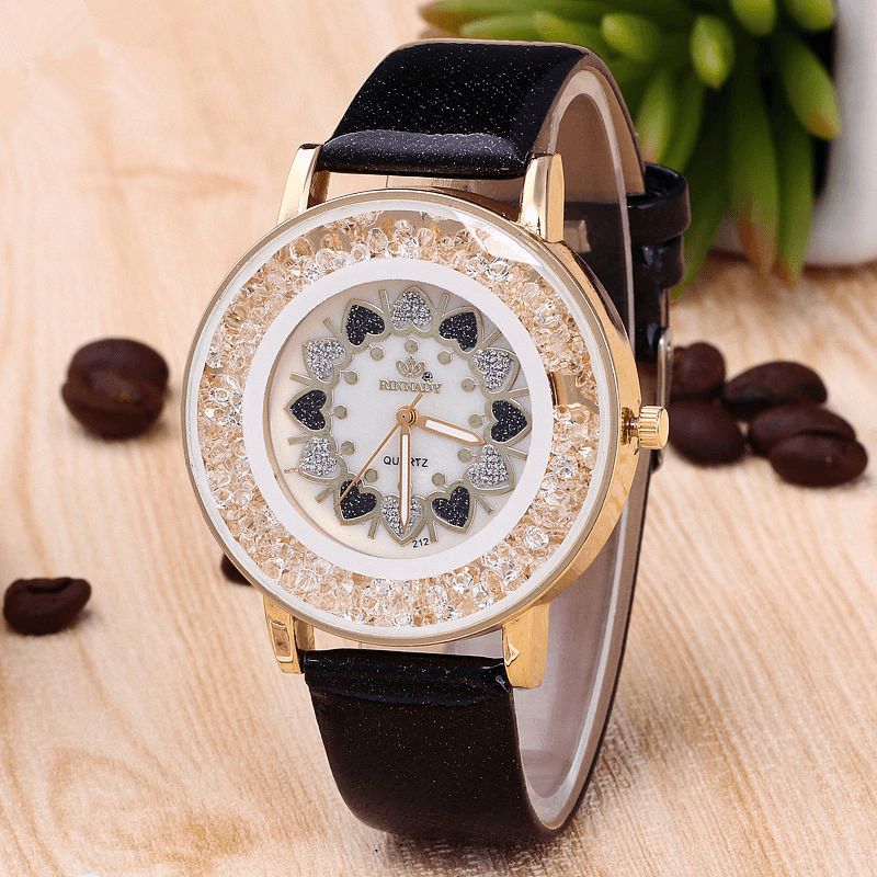 Crystal Shining Dress Dame Watch Rose Gold Case Læderrem Quartz Ure