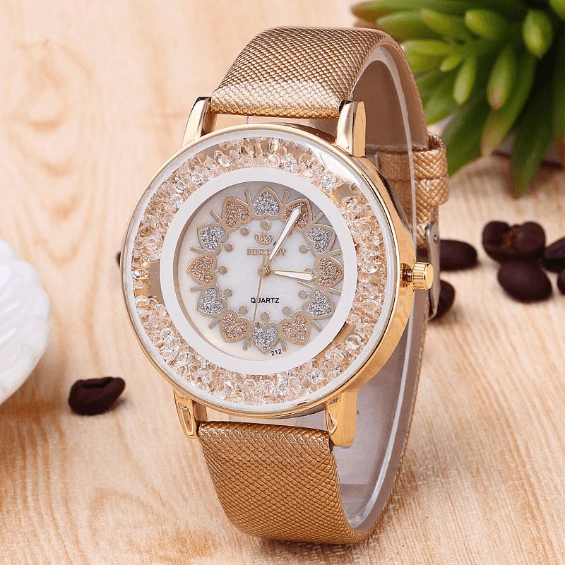 Crystal Shining Dress Dame Watch Rose Gold Case Læderrem Quartz Ure