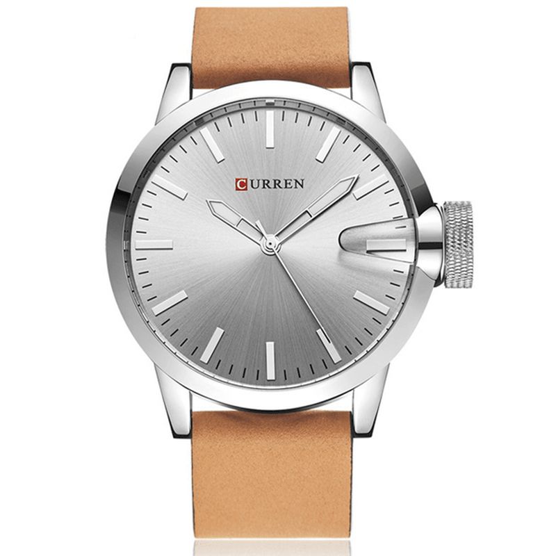 Curren 8208 Mode Big Dial Mænd Armbåndsur Alloy Case Læder Spiral Crown Casual Quartz ur