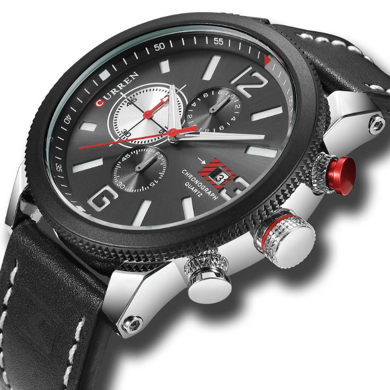 Curren 8281 Working Little Dials Chronograph Quartz ur Vandtæt Sport Herreur