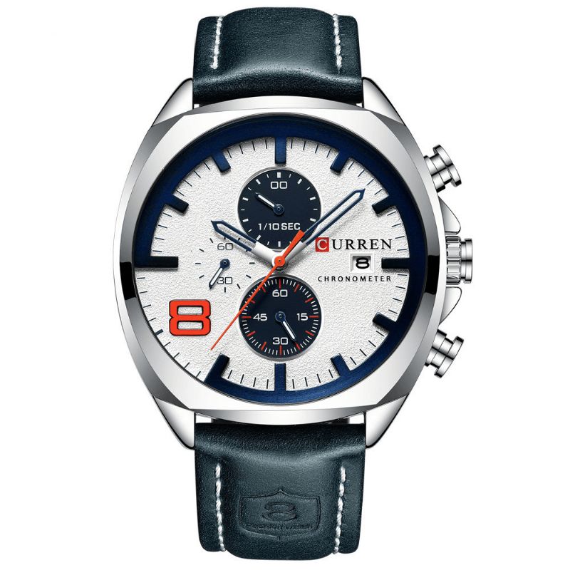 Curren 8324 Chronometer Casual Style Herresportsur Læderrem Analog Quartz ur