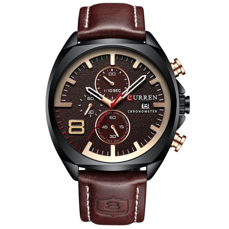 Curren 8324 Chronometer Casual Style Herresportsur Læderrem Analog Quartz ur