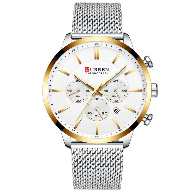 Curren 8340 Chronograph Calendar Mænd Armbåndsur Mesh Steel Band Quartz ur