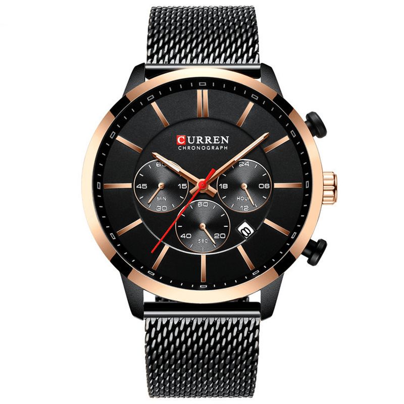 Curren 8340 Chronograph Calendar Mænd Armbåndsur Mesh Steel Band Quartz ur