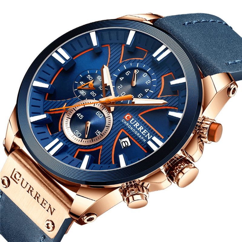 Curren 8346 Chronograph Sport Herre Armbåndsur Læderur Band Quartz ur