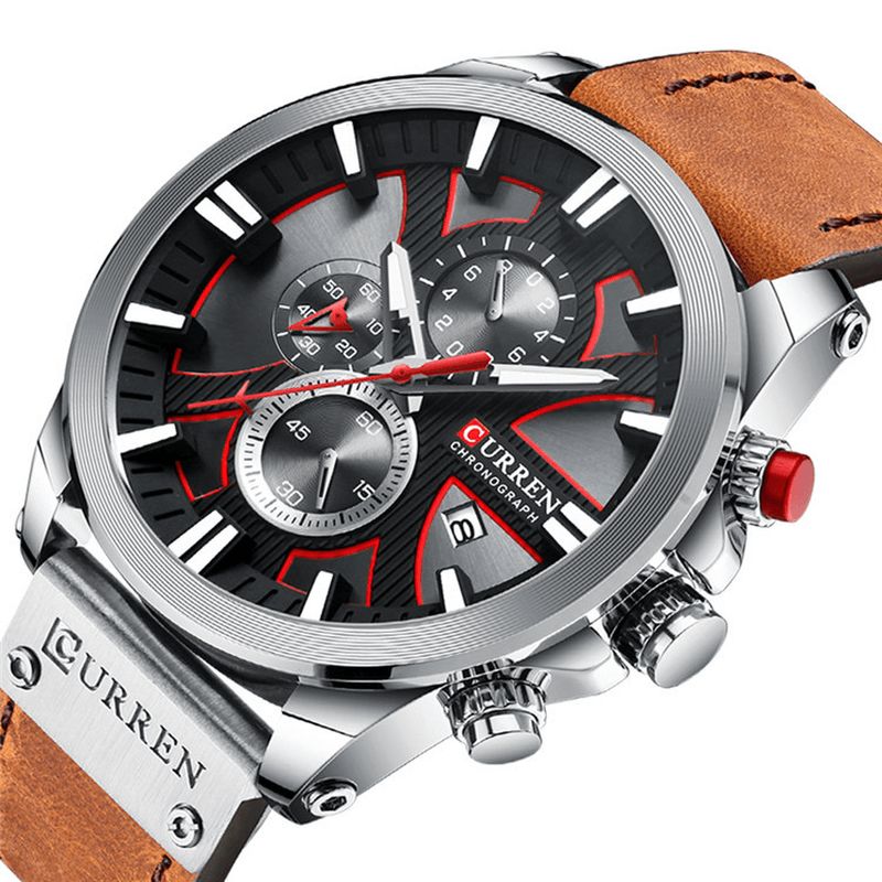 Curren 8346 Chronograph Sport Herre Armbåndsur Læderur Band Quartz ur