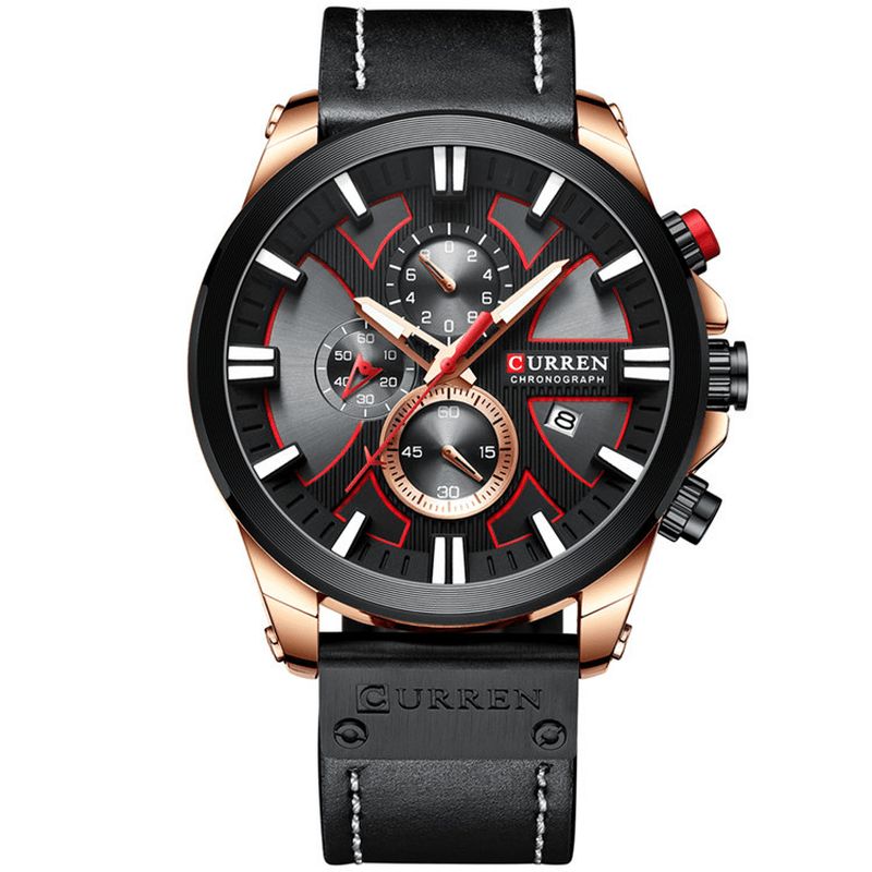 Curren 8346 Chronograph Sport Herre Armbåndsur Læderur Band Quartz ur