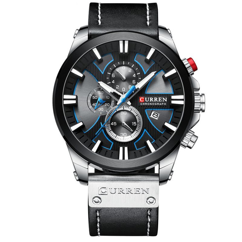 Curren 8346 Chronograph Sport Herre Armbåndsur Læderur Band Quartz ur