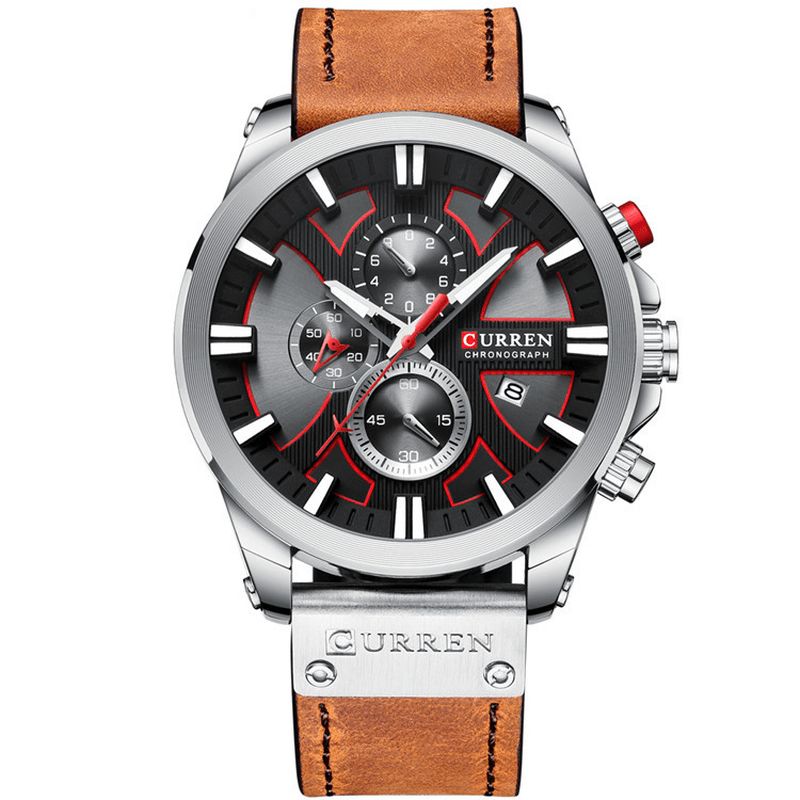 Curren 8346 Chronograph Sport Herre Armbåndsur Læderur Band Quartz ur