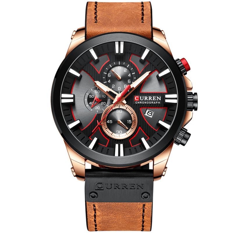 Curren 8346 Chronograph Sport Herre Armbåndsur Læderur Band Quartz ur