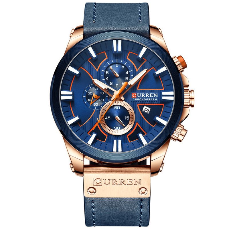 Curren 8346 Chronograph Sport Herre Armbåndsur Læderur Band Quartz ur