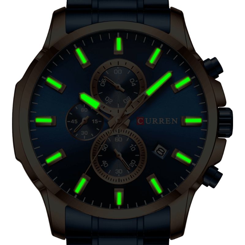 Curren 8348 Full Steel Watch Band Quartz ur Luminous Display Business Herreur