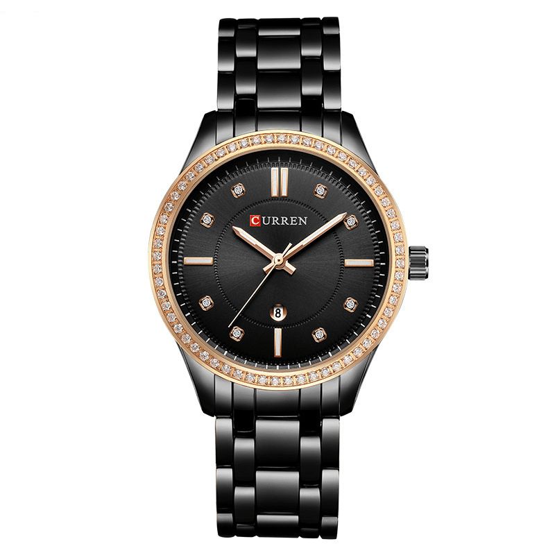 Curren 9010 Vandtæt Krystal Elegant Design Dame Armbåndsur Dato Display Quartz ur