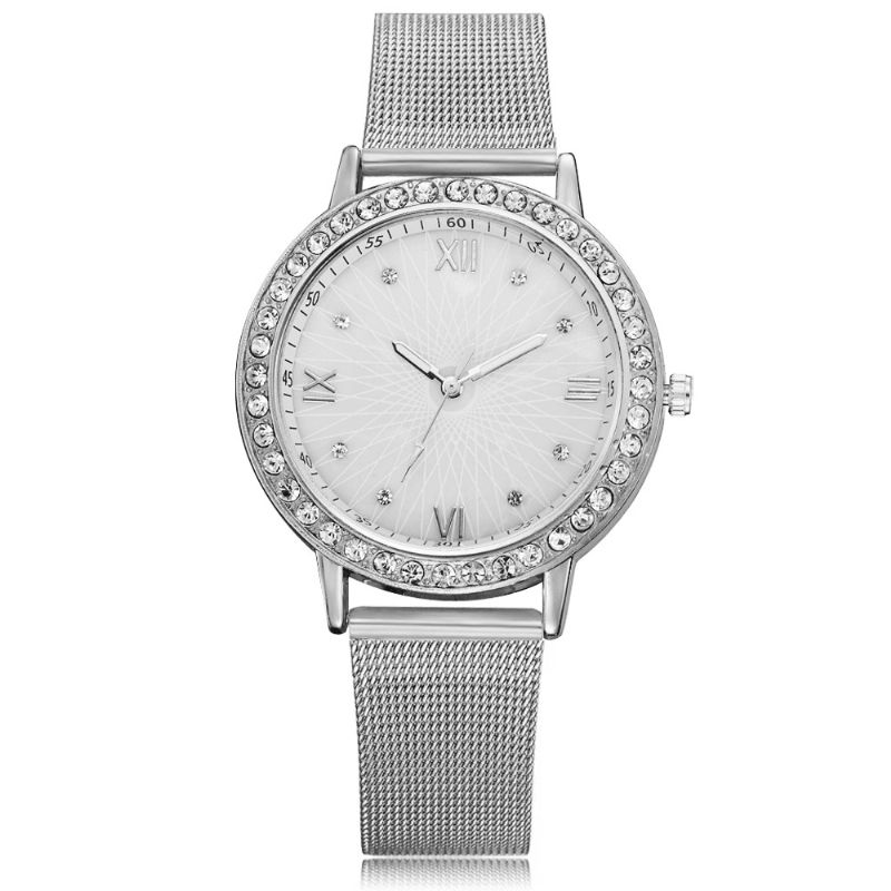 Deffrun Casual Style Crystal Dame Armbåndsur Fuld Steel Band Quartz Ure