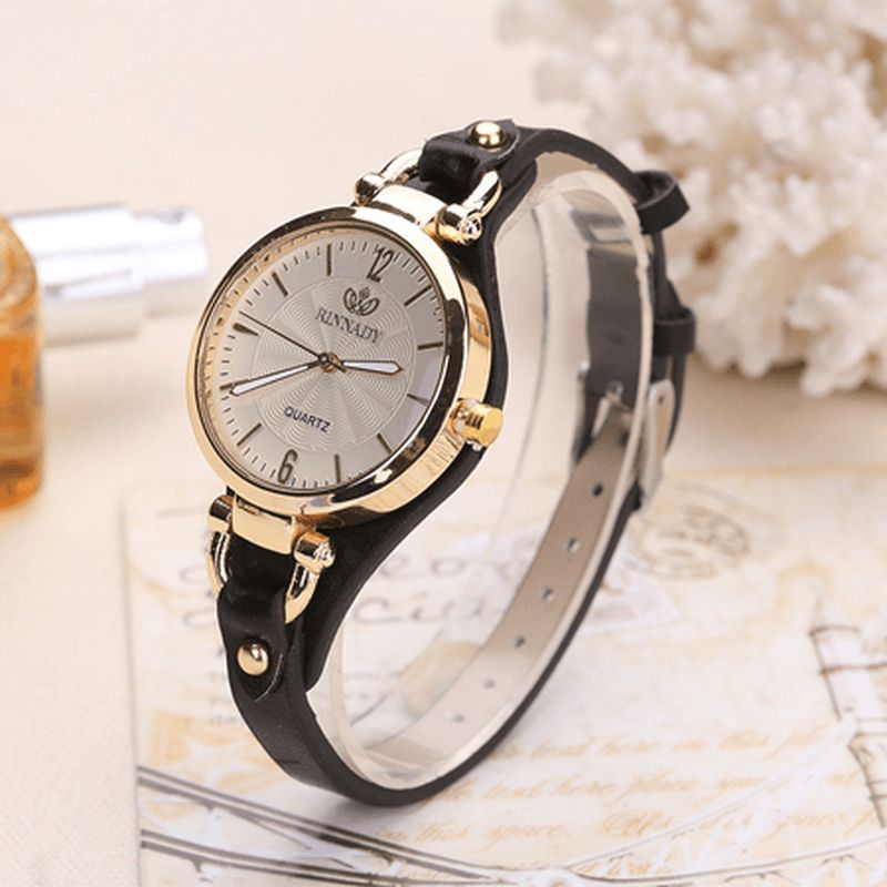 Deffrun Casual Style Farverige Gold Case Dame Armbåndsur Pu Læder Quartz Ure