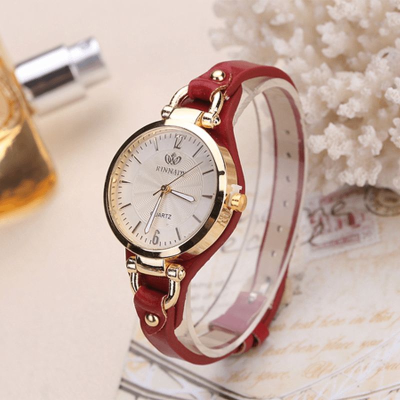 Deffrun Casual Style Farverige Gold Case Dame Armbåndsur Pu Læder Quartz Ure