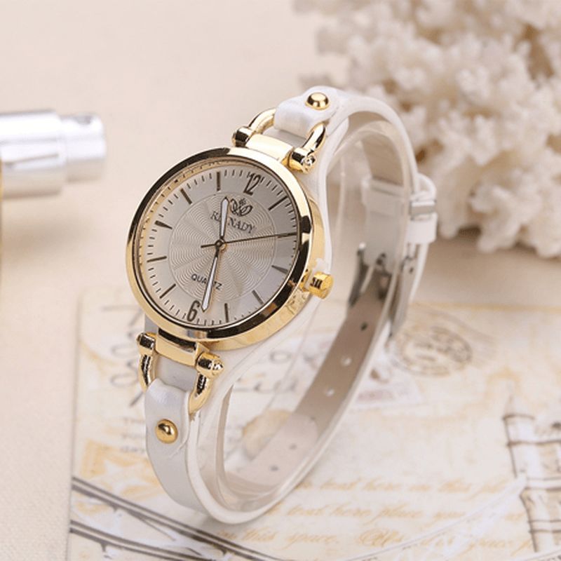 Deffrun Casual Style Farverige Gold Case Dame Armbåndsur Pu Læder Quartz Ure