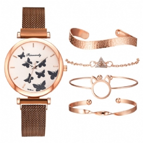 Deffrun Casual Style Kvinder Armbåndsur Med Armbånd Sæt Fuld Legering Elegant Design Quartz ur