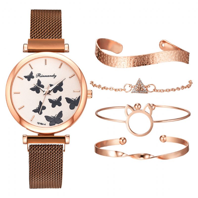 Deffrun Casual Style Kvinder Armbåndsur Med Armbånd Sæt Fuld Legering Elegant Design Quartz ur