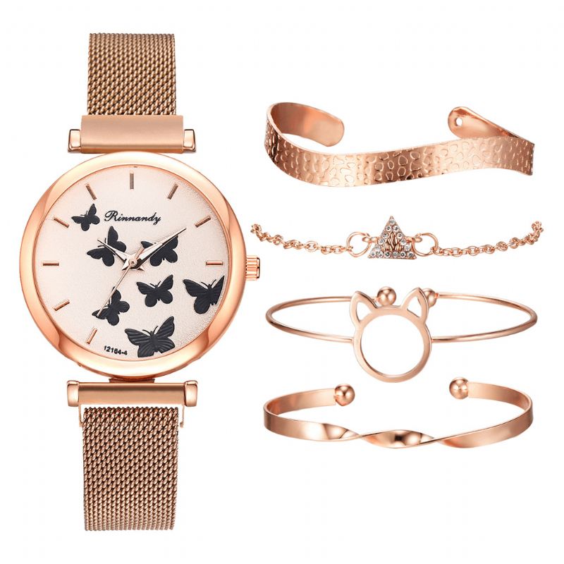 Deffrun Casual Style Kvinder Armbåndsur Med Armbånd Sæt Fuld Legering Elegant Design Quartz ur