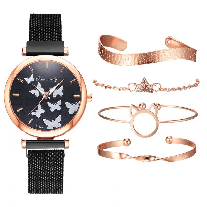 Deffrun Casual Style Kvinder Armbåndsur Med Armbånd Sæt Fuld Legering Elegant Design Quartz ur